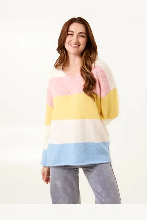 Blue Vanilla Womens Colourful Stripped V Neck Jumper - - Size Medium/Large