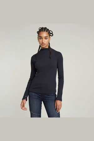 G-Star Womens G-Star RAW Slim Rib Mock Top - Cotton - Size Medium