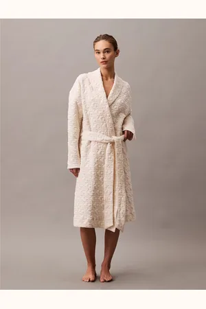 Calvin Klein MODERN TERRY QUILTED Womens Bathrobe Ivory - - Size X-Small/Small