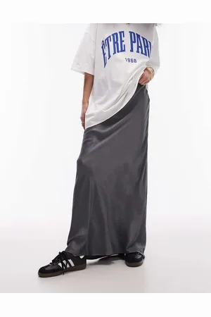 Topshop Womens drawstring satin bias maxi skirt in -Grey - Size 4 UK