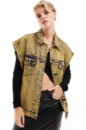 Urban Revivo Womens raw edge sleeveless denim jacket in vintage - Size X-Small
