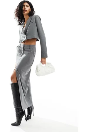 Pretty Lavish Womens cropped tailored blazer co-ord in grey melange - - Size 16 UK