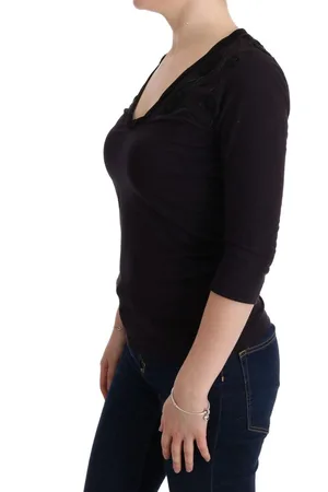 Costume National WoMens V-neck Cotton T-shirt - Size Small