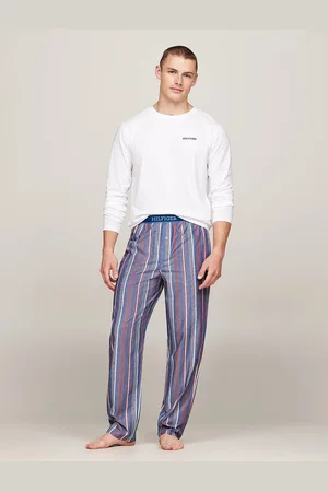 Tommy Hilfiger MONOTYPE Mens Pyjama Set White/Monotype Stripes Indigo - - Size Small