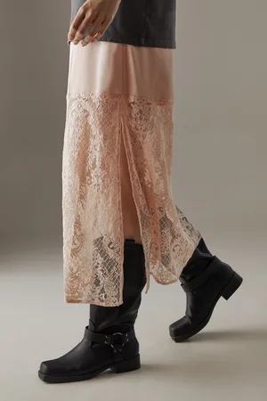 warehouse Womens Satin Lace Mix Maxi Skirt - - Size 14 UK