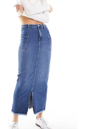 VERO MODA Womens split front maxi skirt with side pockets in dark denim - Size X-Small