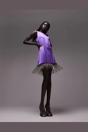 Topshop Womens rainbow coloured embellished fringe mini dress in multi - - Size 8 UK