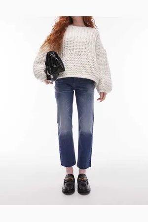 Topshop Womens mid rise straight cropped jean with raw hems in extreme mid - Size 25W/30L