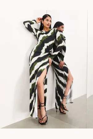 ASOS Womens slinky jersey knot detail maxi dress in blurred black stripe-Multi - - Size 4 UK