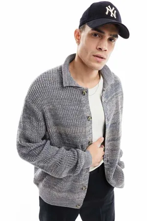 ASOS Mens knitted button through polo in blue twist - - Size 2XS