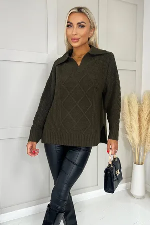 Ax Paris Womens Collared Cable Knit Jumper - Size Small/Medium