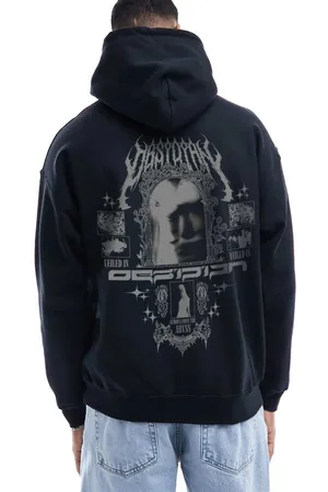 ASOS Mens oversized hoodie in with front chest print and back photographic - Size X-Small