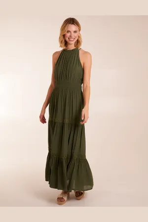 Blue Vanilla Womens Crochet Halter Maxi Tiered Dress - - Size Large