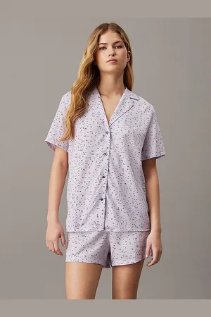 Calvin Klein WOVEN VISCOSE Pyjama Set Womens Scatter Logo Print/Lavender - Size Small