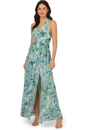 Adrianna Papell Womens Chiffon Leaf Long Dress in - Size 18 UK