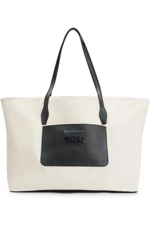 HUGO BOSS Womens Accessories NAOMI X Leather-Trimmed Shopper Bag in Natural - Linen - One Size