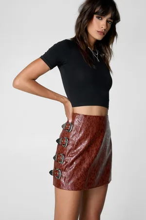NASTY GAL Womens Distressed Faux Leather Buckle Detail Skirt - - Size 4 UK