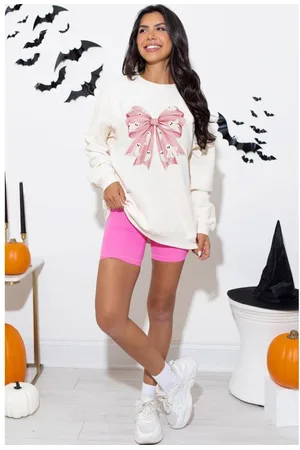 Azura Exchange Womens Ghost Bowknot Graphic Crew Neck Drop Shoulder Sweatshirt - Size 2XL