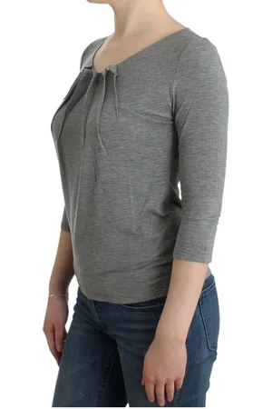 Roberto Cavalli WoMens Gray 3/4 sleeves jumper top - - Size EU 48 (Womens)