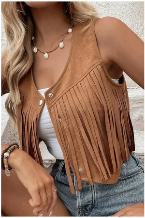 Azura Exchange Womens Fringed Snap Button Front Suedette Vest - Size X-Large