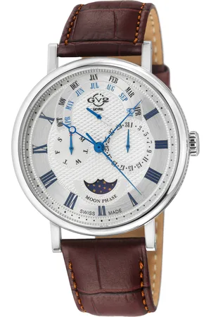 GV2 by Gevril Mens Maestro SS Case, WhiteTextured Dial, Handmade Italian Leather Strap. - One Size