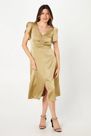 wallis Womens Occasion Satin Ruched Midi Dress - - Size 14 UK