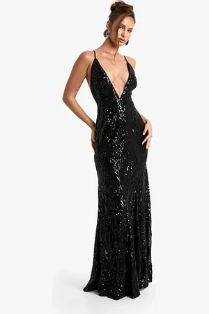 Boohoo Womens Demask Plunge Strappy Maxi Dress - - Size 12 UK