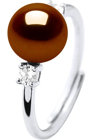 Diadema Womens Ring Adjustable Freshwater Pearl 7-8mm and oxides of zirconium 925 Silver - One Size