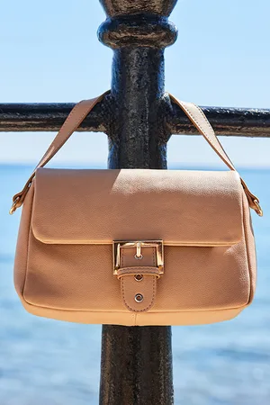 Sosandar Womens Camel Faux Leather Buckle Detail Shoulder Bag - - One Size
