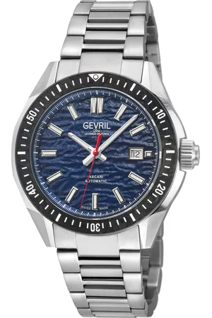 Gevril Mens Ascari Automatic Watch SS Case, Top ring in Black Forged Carbon, Stainless Steel Bracelet - - One Size