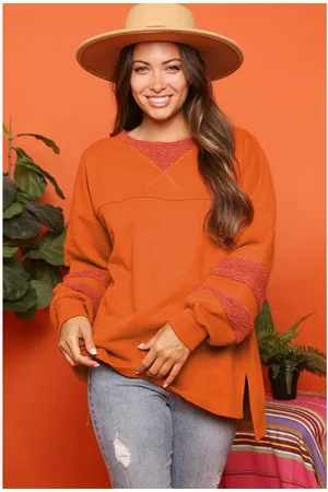 Azura Exchange Womens Carrot Fleece Patchwork Side Slits High Low Sweatshirt - - Size X-Large