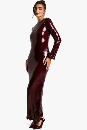 Boohoo Womens Flare Sleeve Tie Back Column Sequin Maxi Dress - - Size 14 UK