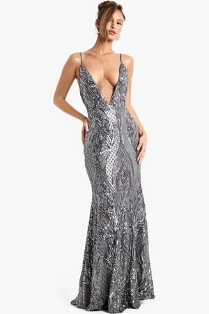 Boohoo Womens Demask Plunge Strappy Maxi Dress - - Size 16 UK