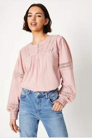 Oasis Womens Lace Insert Broderie Blouse - Cotton - Size 10 UK