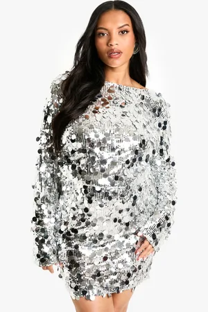 Boohoo Womens Plus Sequin Ruched Long Sleeve Mini Dress - - Size 16 UK