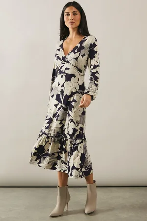 wallis Womens Floral Print Jersey Wrap Dress - - Size 10 UK