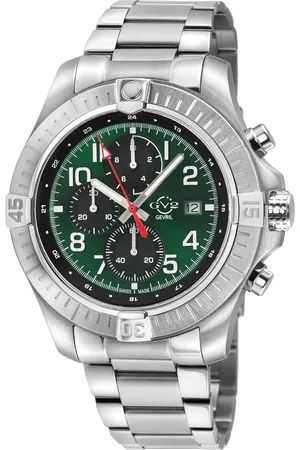 GV2 by Gevril Mens T38 SS Case, Enamel Green Dial with White print, 3 Black sub 316L Staineless Steel Bracelet Watch. - - One Size