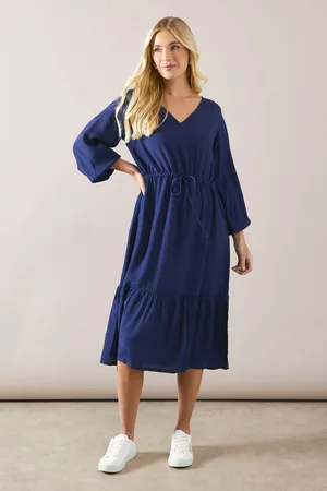 wallis Womens Petite Drawstring Viscose Midi Dress - Size 18 UK