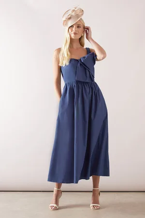 wallis Womens Petite Bow Detail Cotton Midi Dress - - Size 8 UK