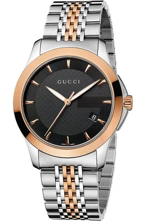 Gucci YA126410 Mens G-Timeless 38mm Black Face Two-Tone Watch - - One Size
