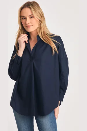 French Connection Womens Cotton Long Sleeve Poplin Popover High-Low Hem Shirt - Size 10 UK