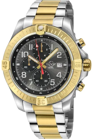 GV2 by Gevril Mens T38 SS Case,IPYG Bezel ring, Enamel Gray Dial with White print, 3 Black sub Two toned IPYG/316L Staineless Steel Bracelet Watch - - One Size