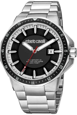 Roberto Cavalli Mens Black Dial Grey Stainless Steel Watch - - One Size
