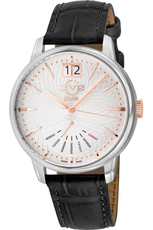 GV2 by Gevril Rovescio Mens SS Case, Silver/White Dial with embossed texture, Genuine Italian Handmade Leather Strap. - One Size