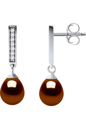Diadema Womens Earrings Dangle Freshwater Pearls 6-7mm Chocolate Pears Jewelery 925 - Silver - One Size