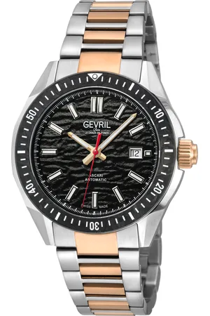 Gevril Mens Ascari Automatic Watch SS Case, Top ring in Black Forged Carbon, Stainless Steel IPRG Bracelet - - One Size