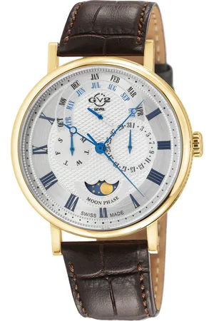 GV2 by Gevril Mens Maestro IPYG Case, White Textured Dial, Dark Handmade Italian Leather Strap. - One Size