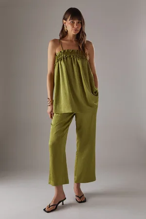 warehouse Womens Crushed Satin Kickflare Cropped Trousers - - Size 12 UK