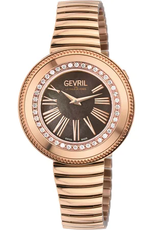Gevril Womens Gandria Swiss Diamond Watch, 316L SS/IPRG Case, Bronze Grey MOP Dial, RG Bracelet - - One Size