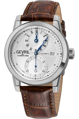 Gevril Mens Gramercy..SS Case, Silver Dial, Genuine Handmade Italian Strap Watch - One Size